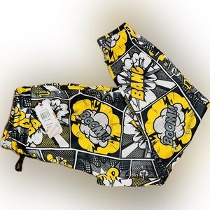 NWT Oh Snap! SZ L OR XL yellow/gray/black/white “boom/bang” print jogger